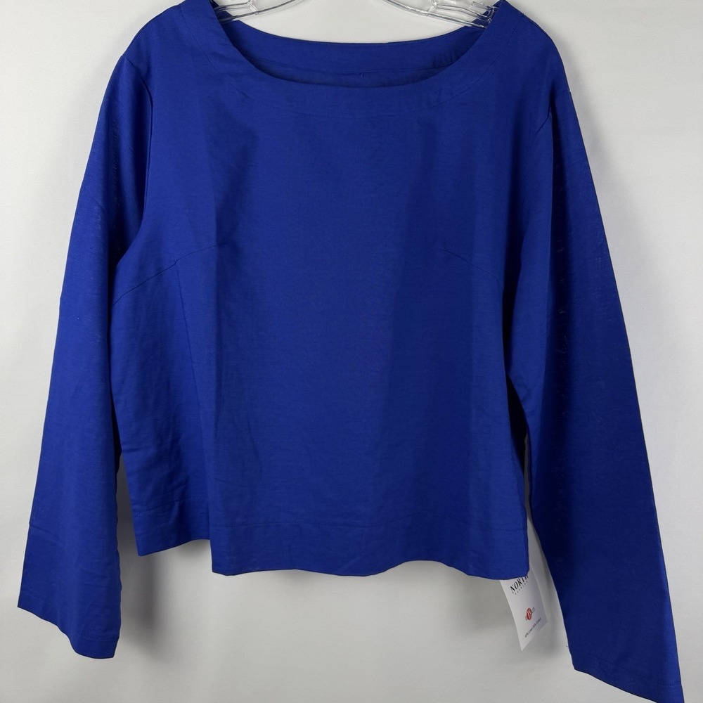 NWT Cobalt Blue Womens Linen Cotton Sz M Boxy Blouse Long Sleeves Dopamine Max